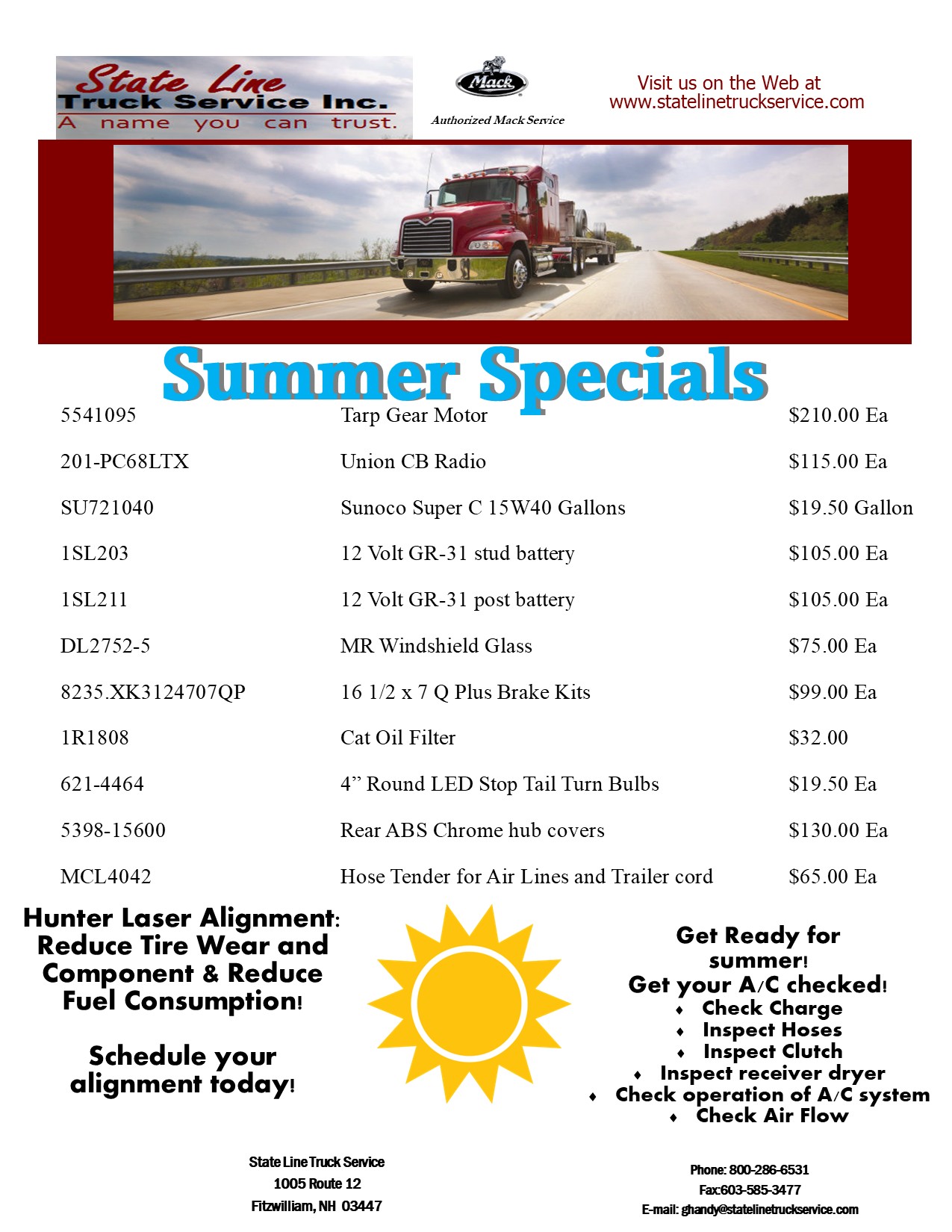State Line Trucking Summer Specials